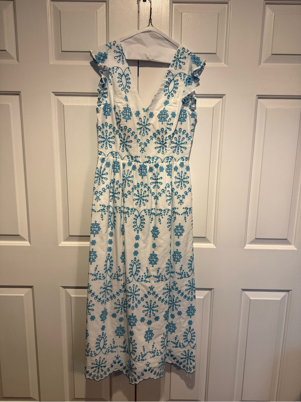 Lilly Pulitzer White Dress with Turquoise Embroidery Midi